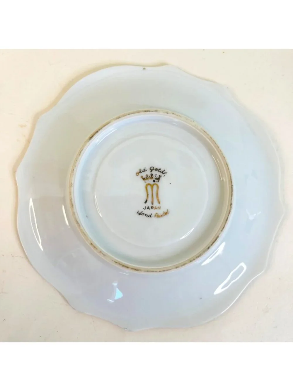 Vintage Old Gold Japan Teacup and Saucer Set Hand Painted Green Floral Rose